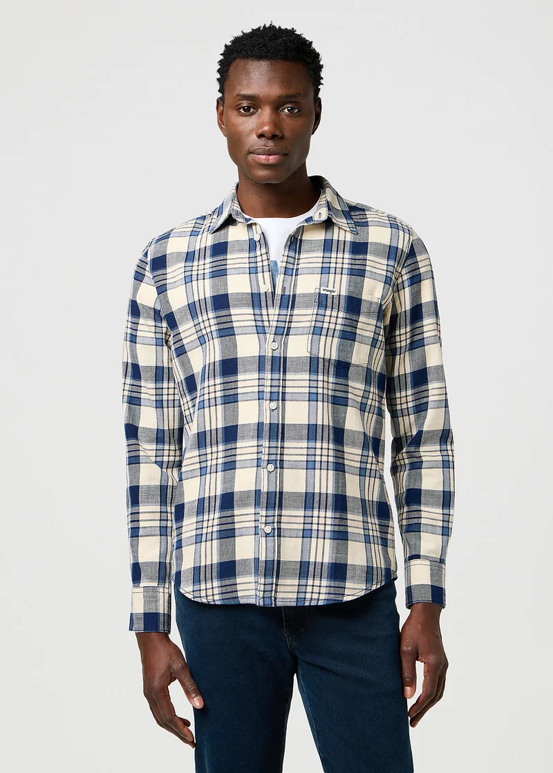 Wrangler One Pocket Shirt Light Indigo Check