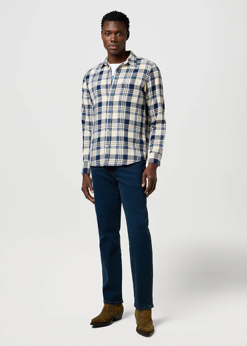 Wrangler One Pocket Shirt Light Indigo Check