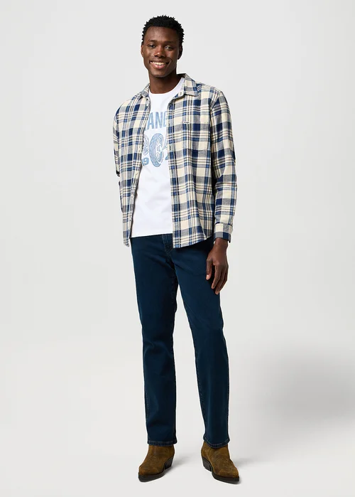 Wrangler One Pocket Shirt Light Indigo Check