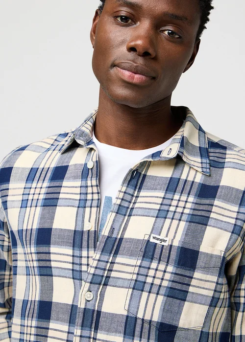 Wrangler One Pocket Shirt Light Indigo Check