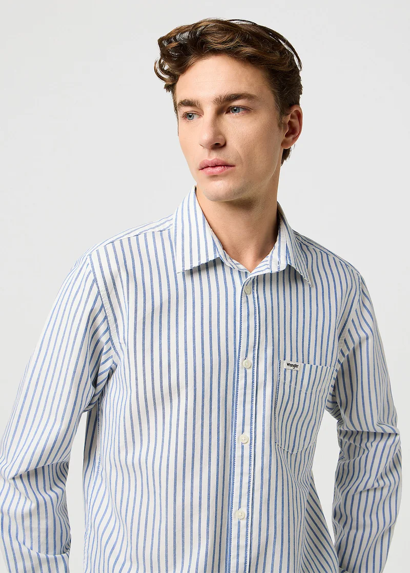 Wrangler One Pocket Shirt Blue Oxford Stripe