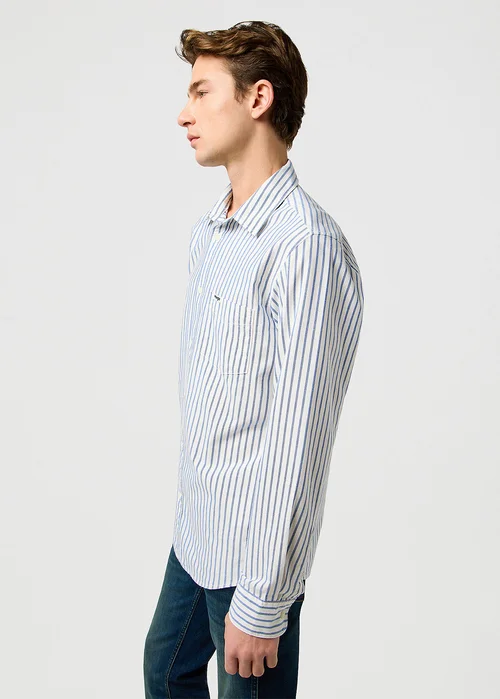 Wrangler One Pocket Shirt Blue Oxford Stripe