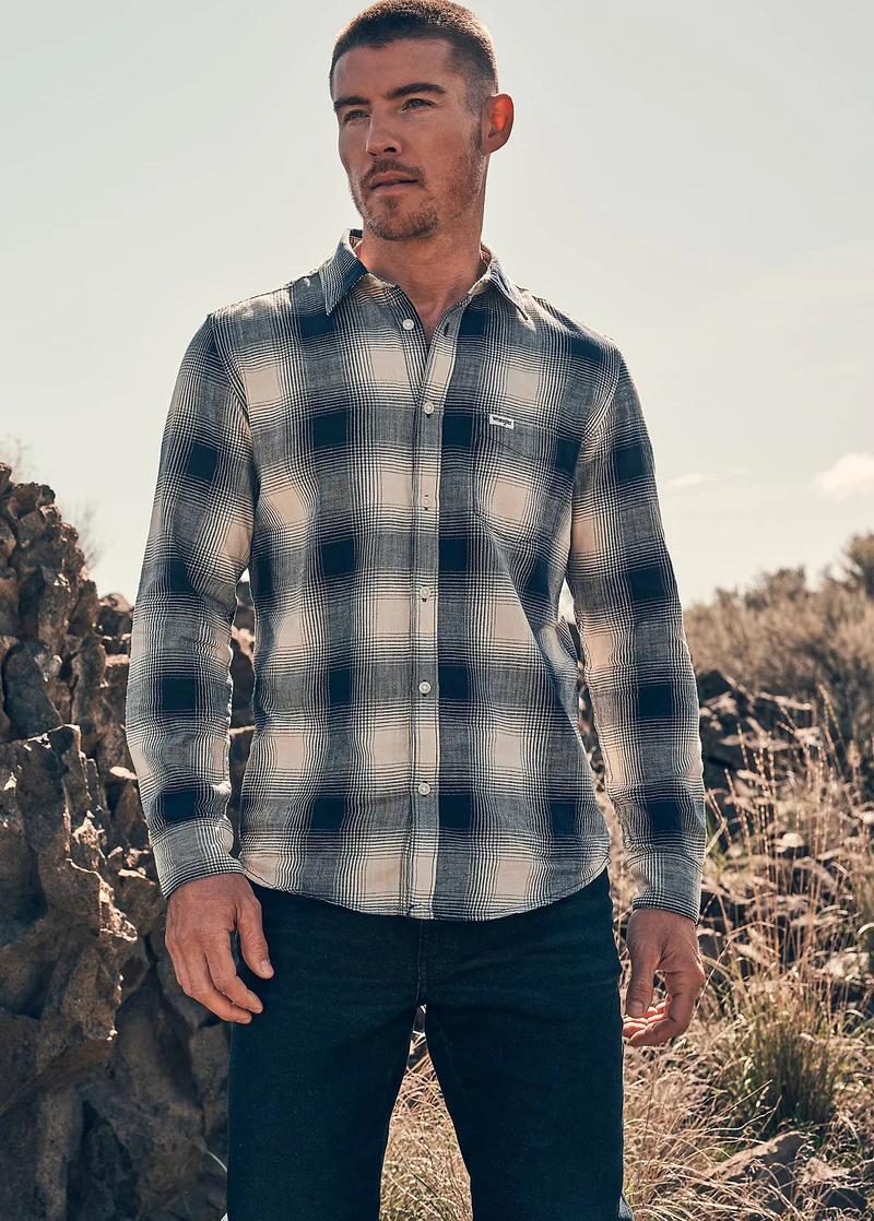 Wrangler One Pocket Shirt Dusty Blue Check