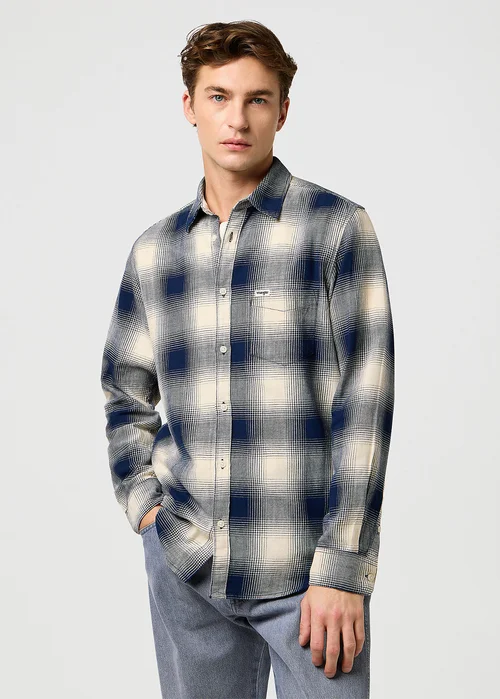 Wrangler One Pocket Shirt Dusty Blue Check