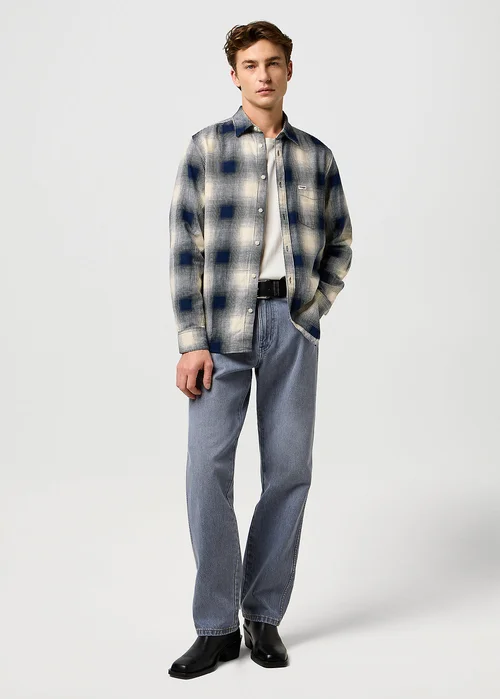 Wrangler One Pocket Shirt Dusty Blue Check