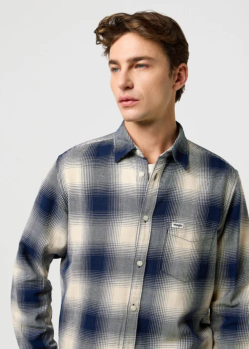 Wrangler One Pocket Shirt Dusty Blue Check