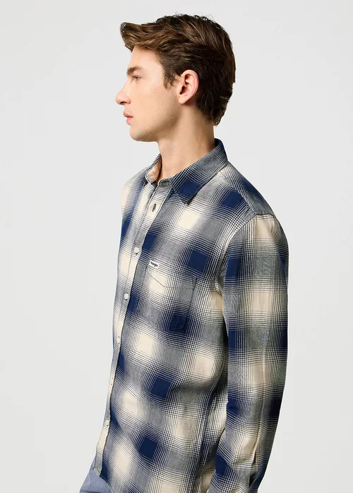 Wrangler One Pocket Shirt Dusty Blue Check