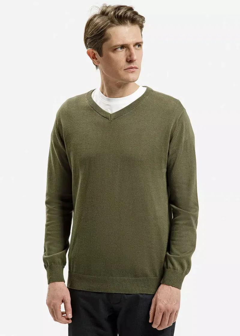 Zielony Sweter Cross Jeans W Serek