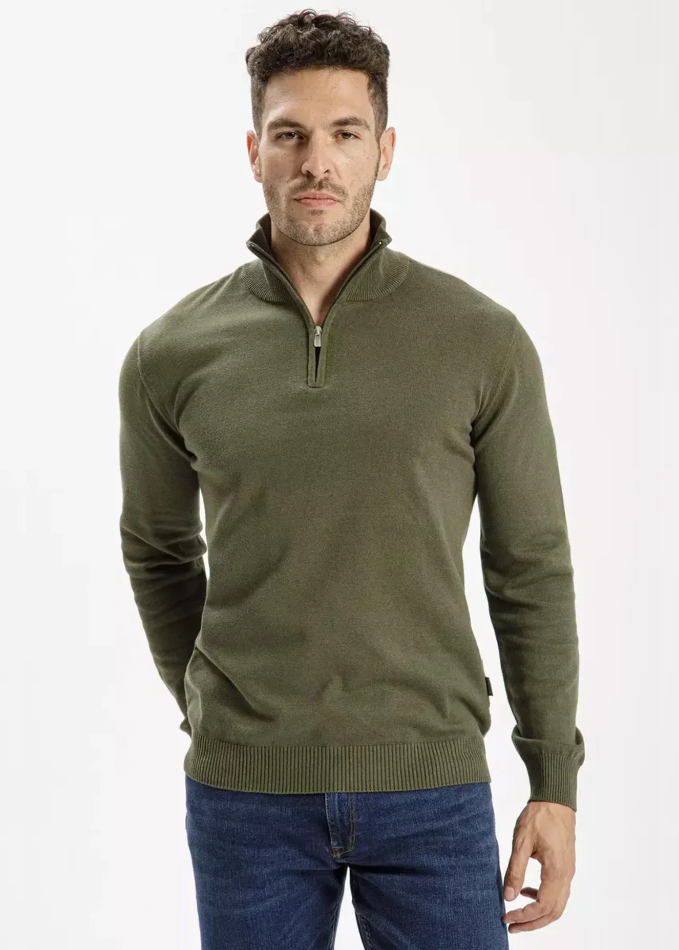 Cross Jeans Halfzip Knit Khaki 002