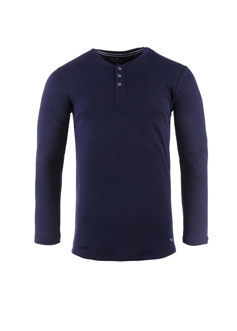 Cross Jeans Niebieski Long Sleeve Na Guziki