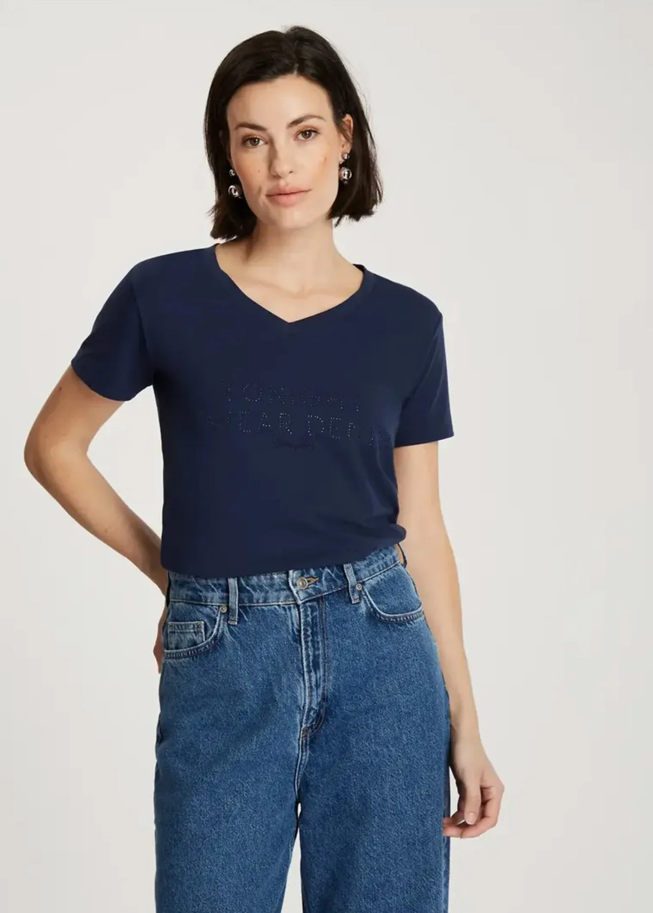 Damski T Shirt Cross Jeans V Neck
