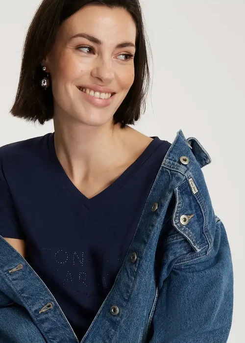 Damski T Shirt Cross Jeans V Neck