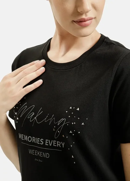 Czarny Damski T Shirt Cross Jeans Z Napisem