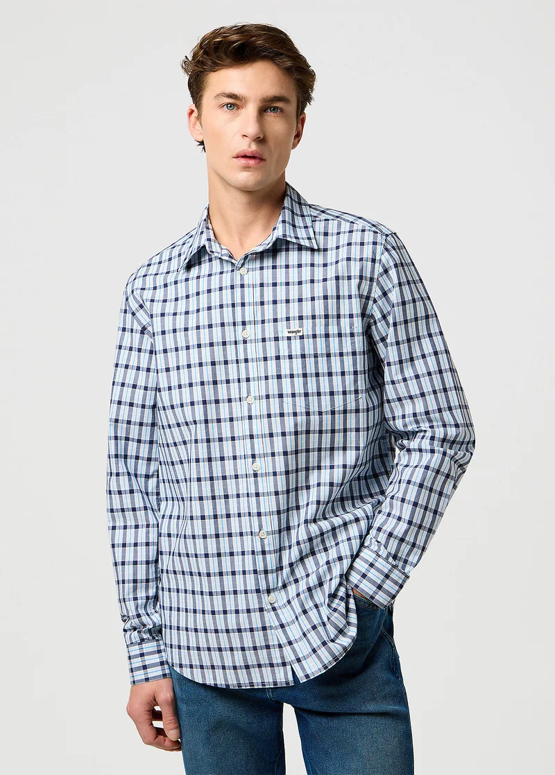 Wrangler One Pocket Shirt Cerulean Check