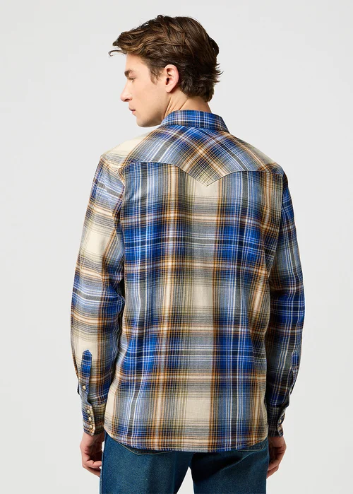 Wrangler Western Shirt Blue Brown Check