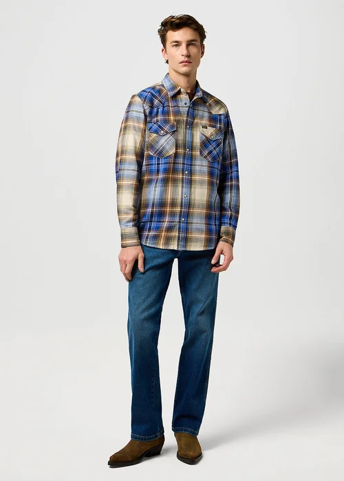 Wrangler Western Shirt Blue Brown Check