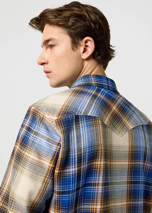 Wrangler Western Shirt Blue Brown Check