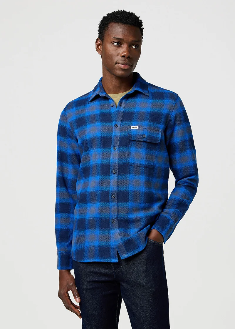 Wrangler Regular One Pocket Indigo Shirt Icy Indigo Check