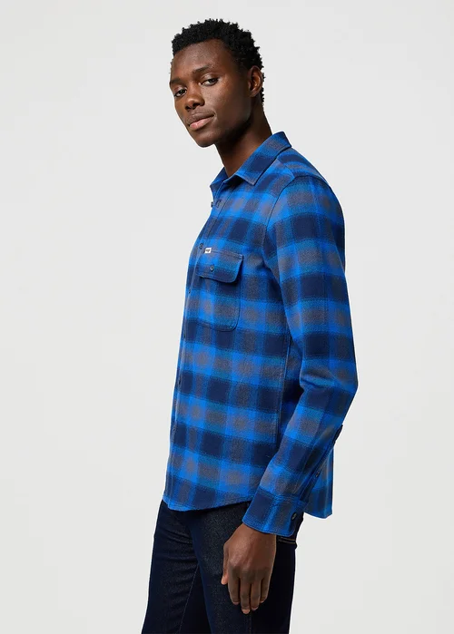 Wrangler Regular One Pocket Indigo Shirt Icy Indigo Check