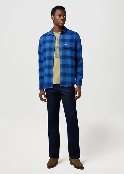Wrangler Regular One Pocket Indigo Shirt Icy Indigo Check