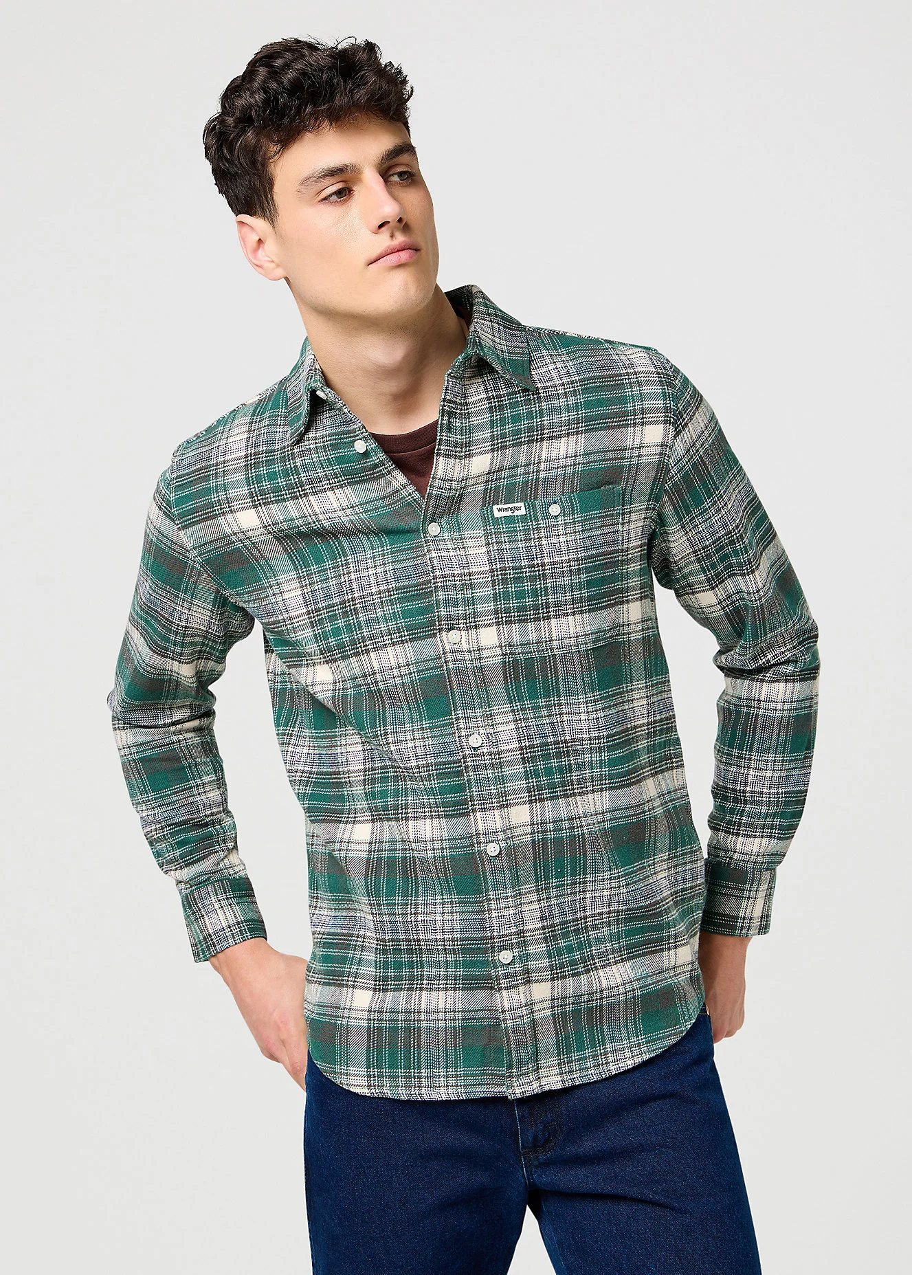 Wrangler Brushed One Pocket Shirt Green Birch Check