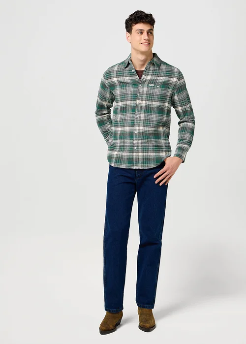 Wrangler Brushed One Pocket Shirt Green Birch Check