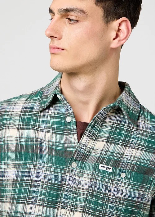 Wrangler Brushed One Pocket Shirt Green Birch Check