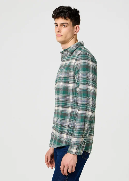 Wrangler Brushed One Pocket Shirt Green Birch Check