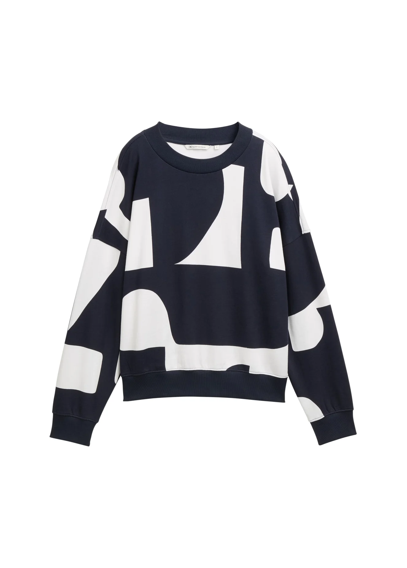 Tom Tailor Loose Fit Sweatshirt With Pattern Navy White Big Scale Print