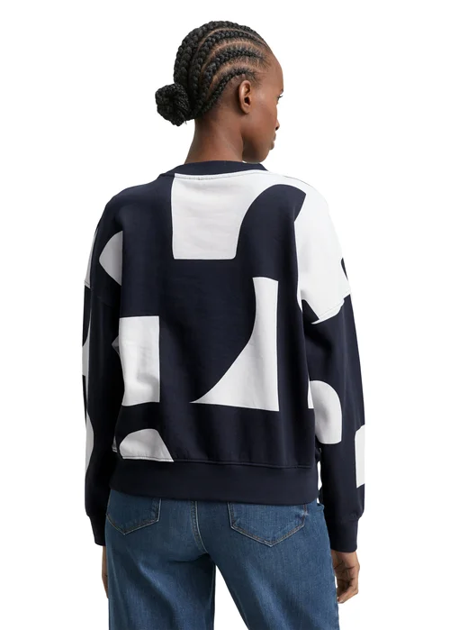 Tom Tailor Loose Fit Sweatshirt With Pattern Navy White Big Scale Print