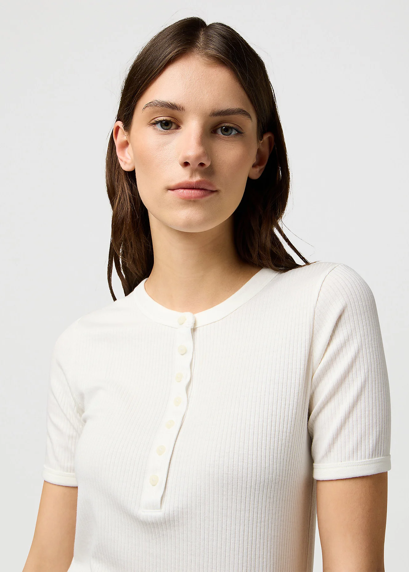 Wrangler Slim Femme Knit Henley Worn White