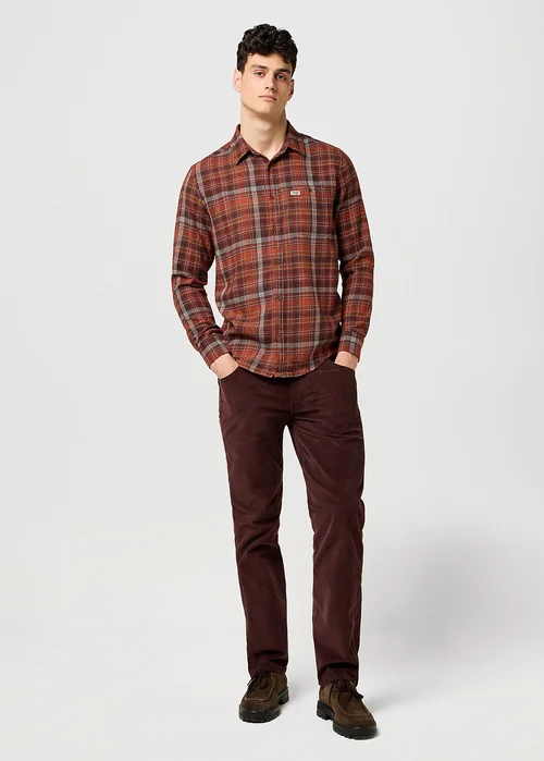 Wrangler One Pocket Flannel Shirt Fired Brick