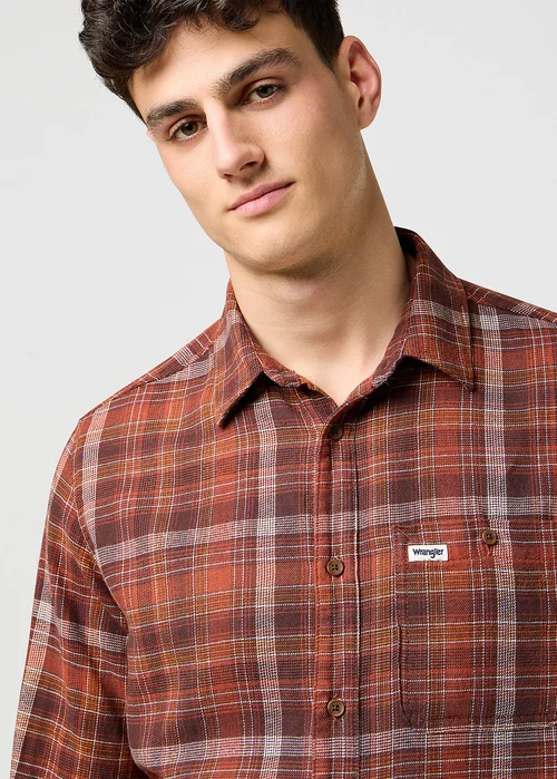 Wrangler One Pocket Flannel Shirt Fired Brick