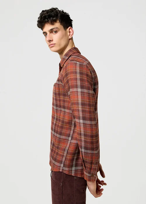 Wrangler One Pocket Flannel Shirt Fired Brick