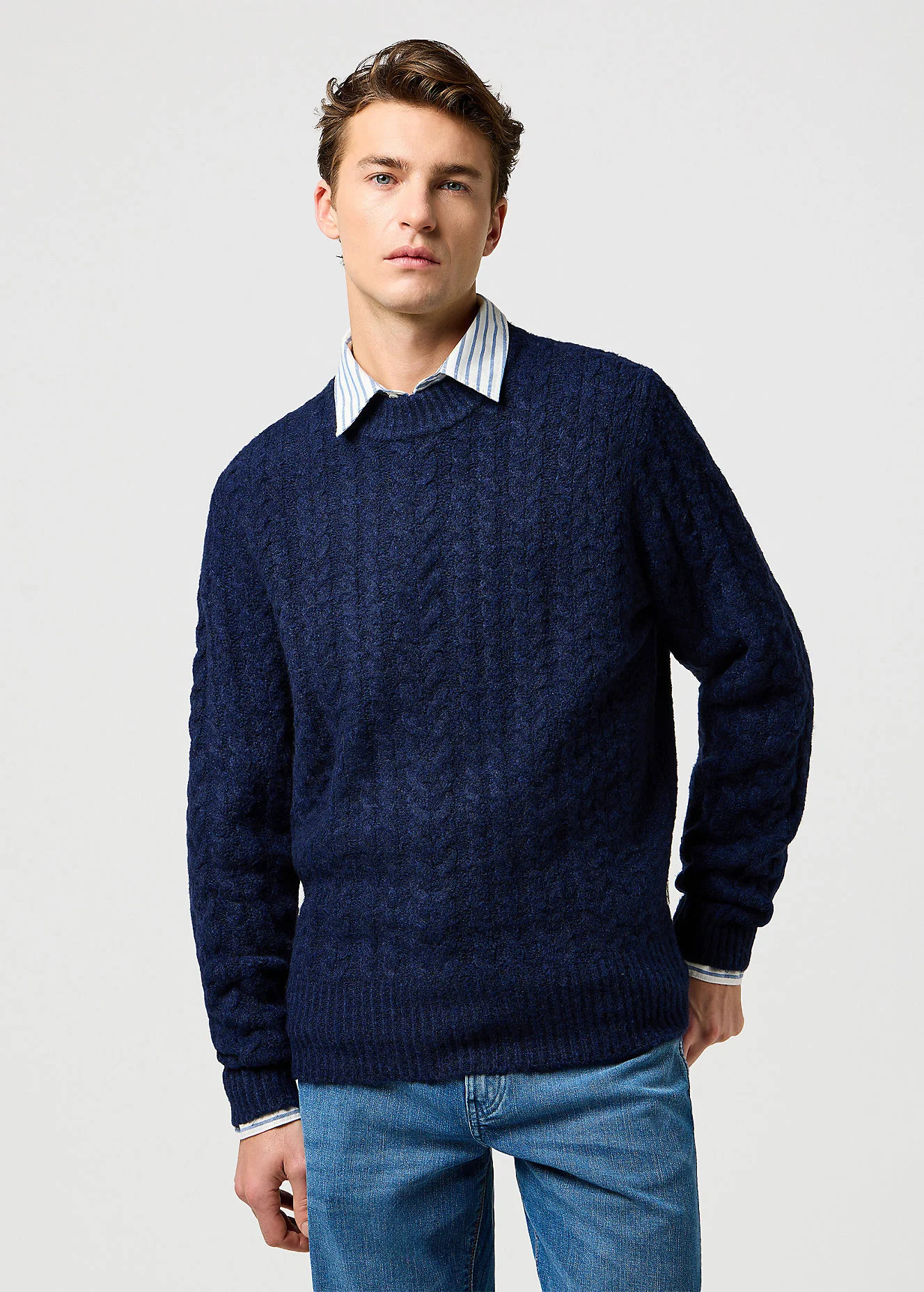 Wrangler Cable Knit Sweater Denim Heather
