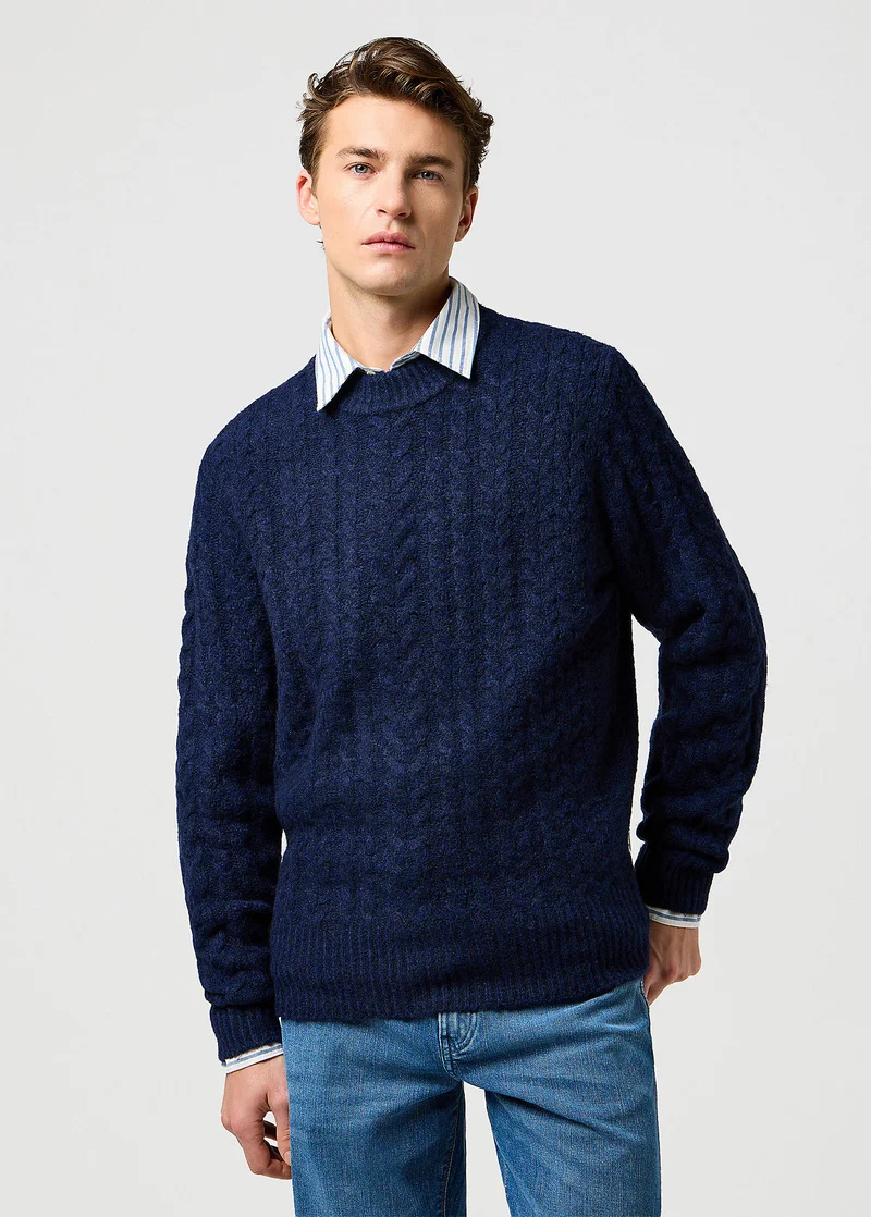 Wrangler Cable Knit Sweater Denim Heather