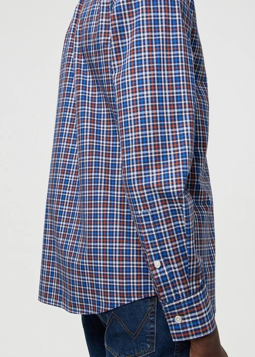 Wrangler One Pocket Poplin Shirt Dark Blue Check