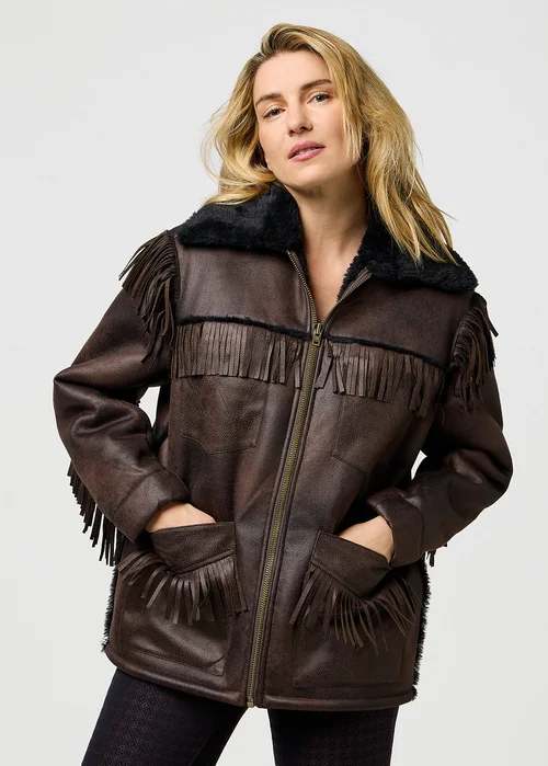 Wrangler Fringe Jacket Brown Leather