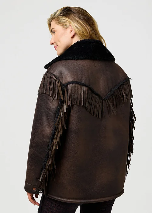 Wrangler Fringe Jacket Brown Leather