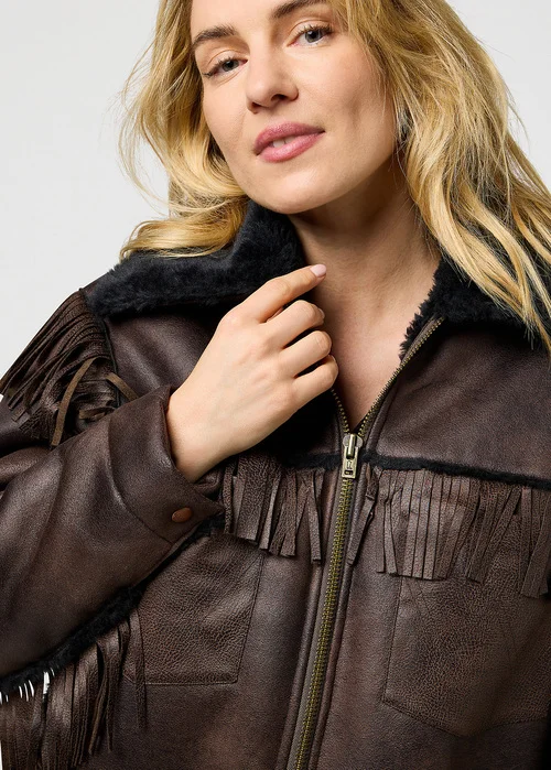 Wrangler Fringe Jacket Brown Leather
