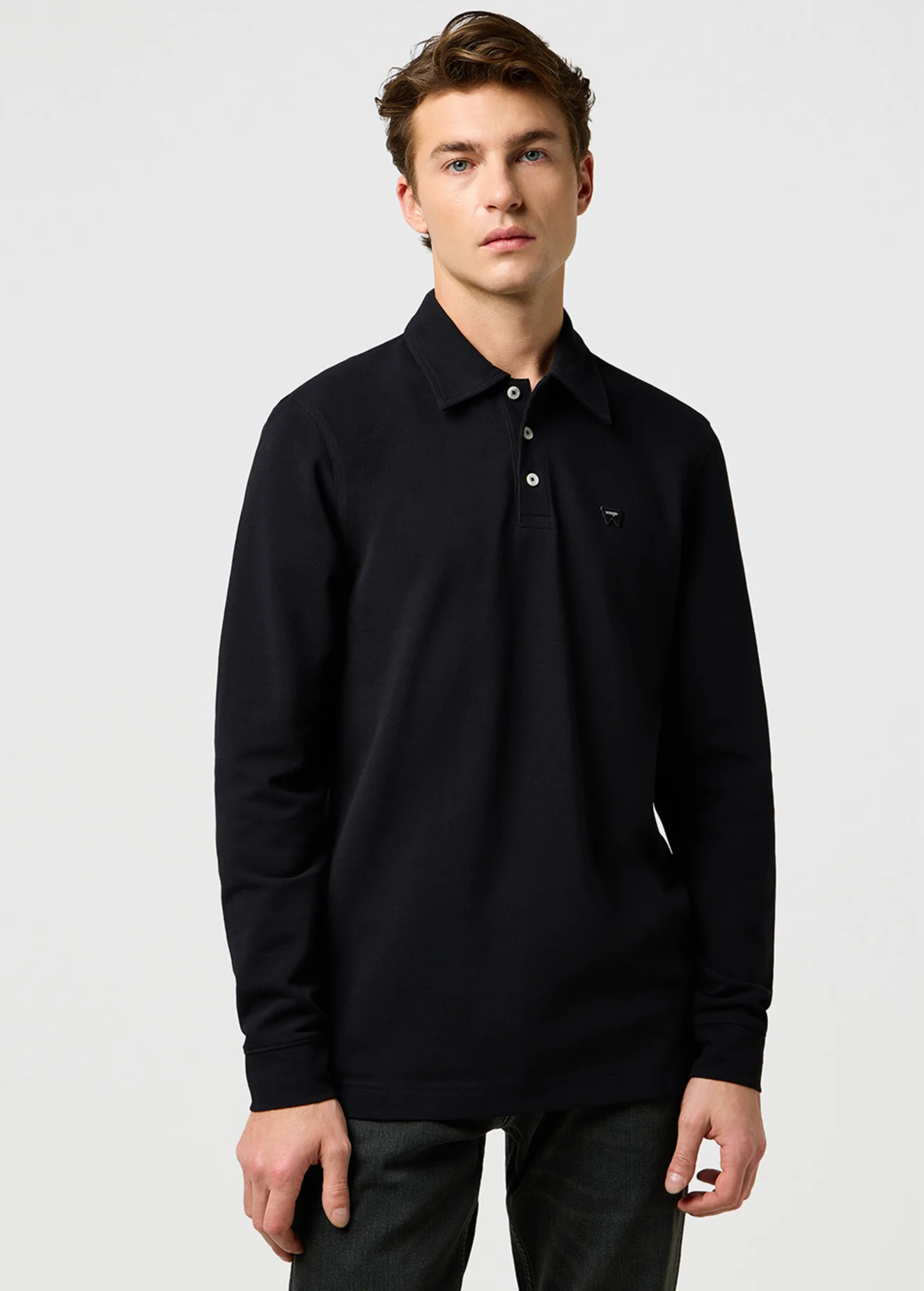 Wrangler Long Sleeve Polo Shirt Black