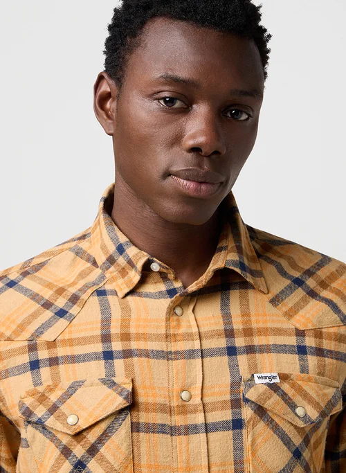 Wrangler Western Shirt Brown Blue Check