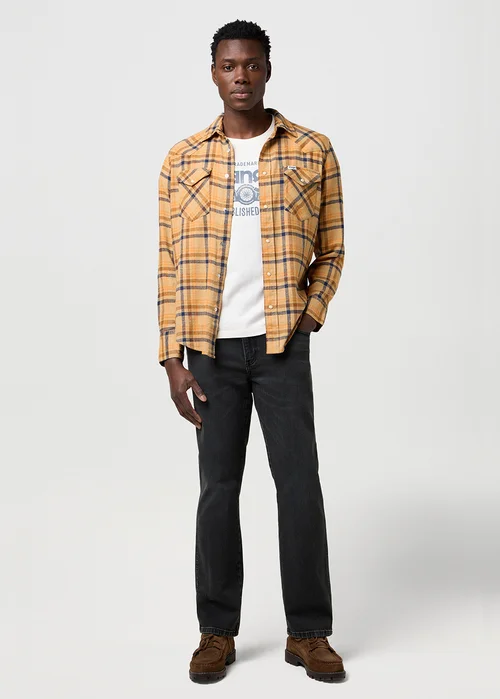 Wrangler Western Shirt Brown Blue Check