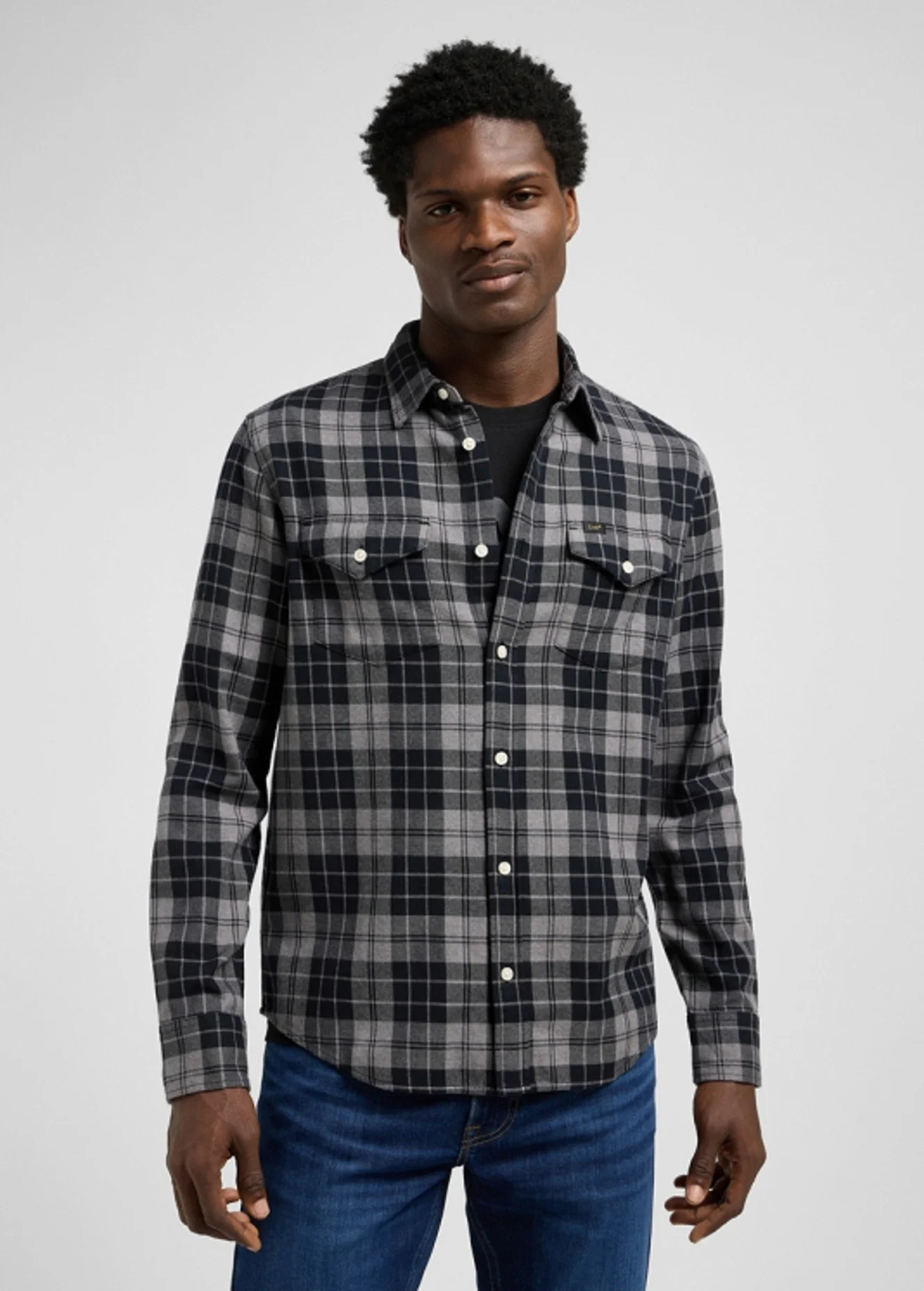 Lee Leesure Shirt Black Painter Gray Check