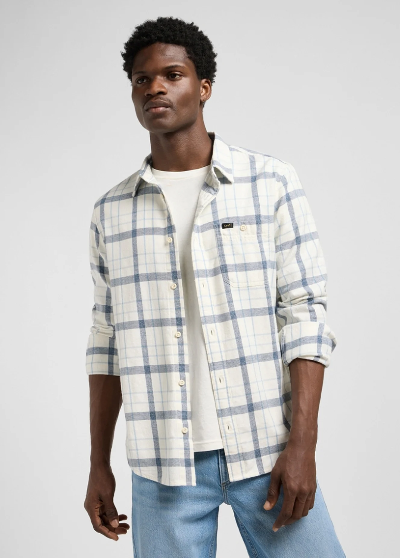 Lee Leesure Shirt Ecru Indigo Plain Check