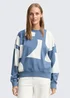 Tom Tailor Loose Fit Sweatshirt With Pattern Mid Blue White Big Scale Print