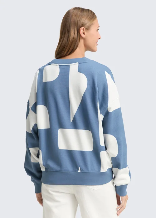 Tom Tailor Loose Fit Sweatshirt With Pattern Mid Blue White Big Scale Print