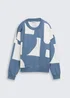 Tom Tailor Loose Fit Sweatshirt With Pattern Mid Blue White Big Scale Print