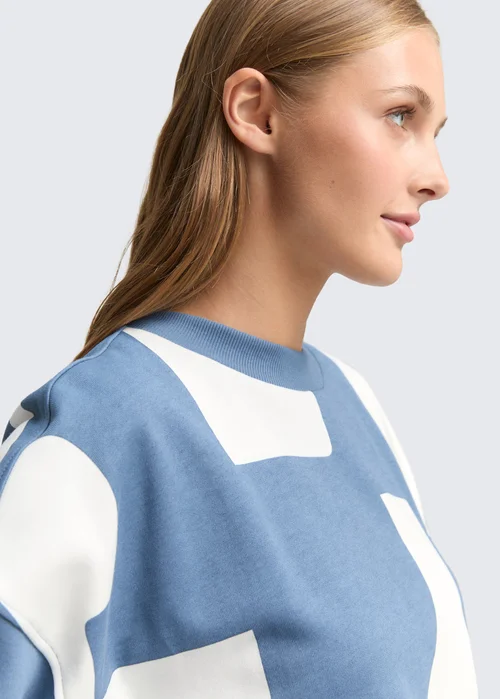 Tom Tailor Loose Fit Sweatshirt With Pattern Mid Blue White Big Scale Print