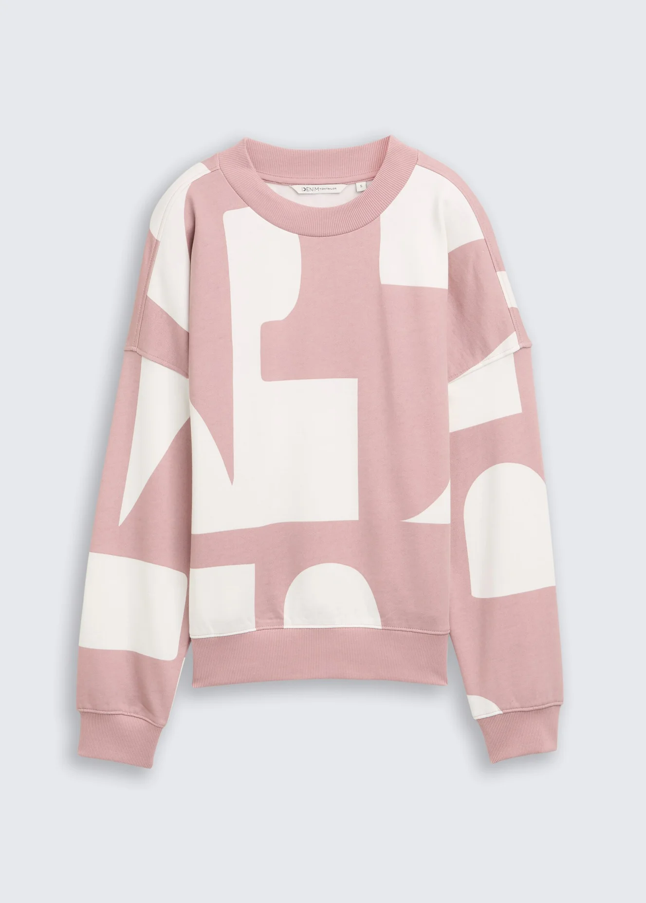 Tom Tailor Loose Fit Sweatshirt With Pattern Rose White Big Scale Print